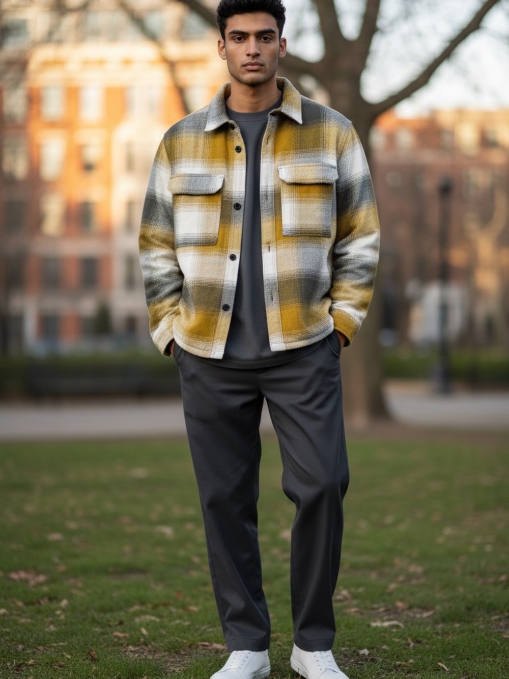 H&M Faux Sherpa Lined Plaid Shirt Jacket M